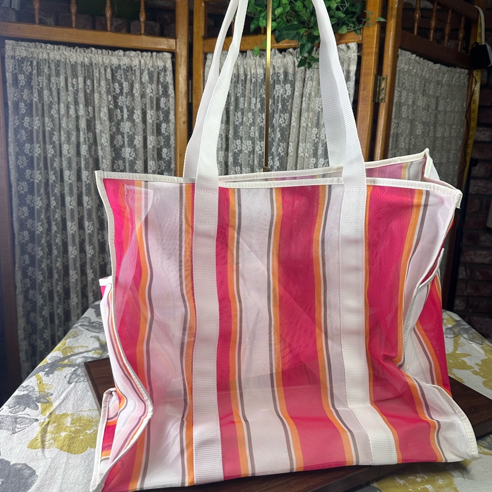 Striped Pink and Orange Tote Bag